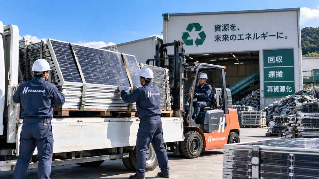 撤去した太陽光パネルを運搬し再資源化施設へ搬入するイメージ