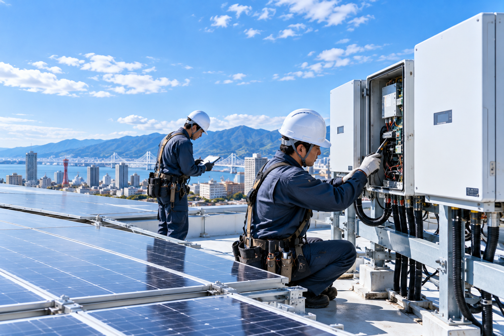 太陽光発電設備の点検・更新作業を行う施工イメージ
