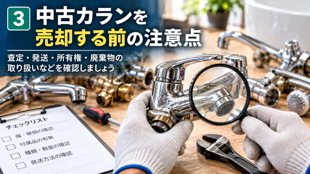 中古水栓金具の傷や状態を確認し、売却前の注意点をチェックするイメージ