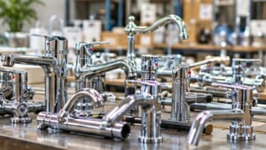 中古の水栓金具（カラン）が並ぶ、買取できる製品の特徴と売却前の注意点を紹介する記事のイメージ